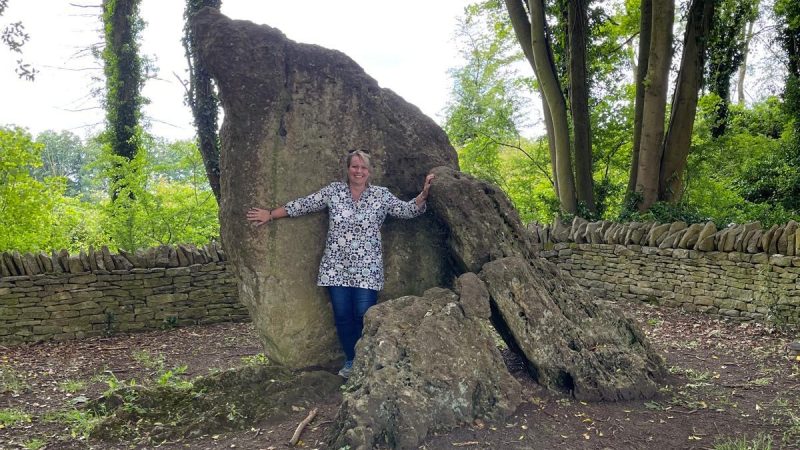 Rev. Helen James by a Standing Stone in Oxfordshire